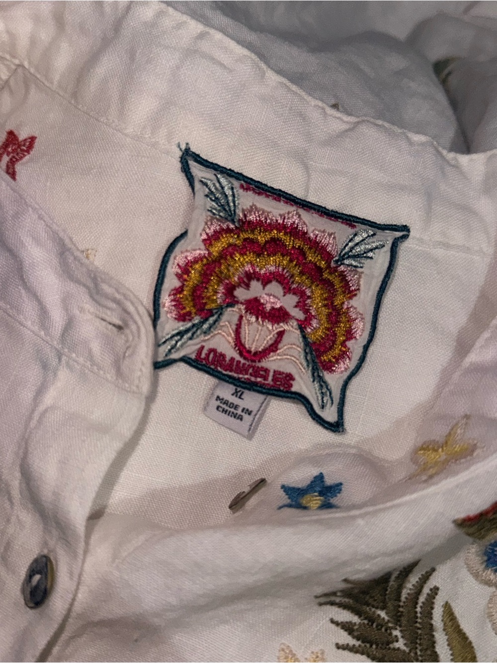 Johnny Was Amara linen oversized Mandarin collar top floral stars embroidery xl - Picture 5 of 6